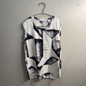 3.1 Phillip Lim Womens Sz 0 Abstract Print Silk Top‎ White Timeless Quiet Luxury